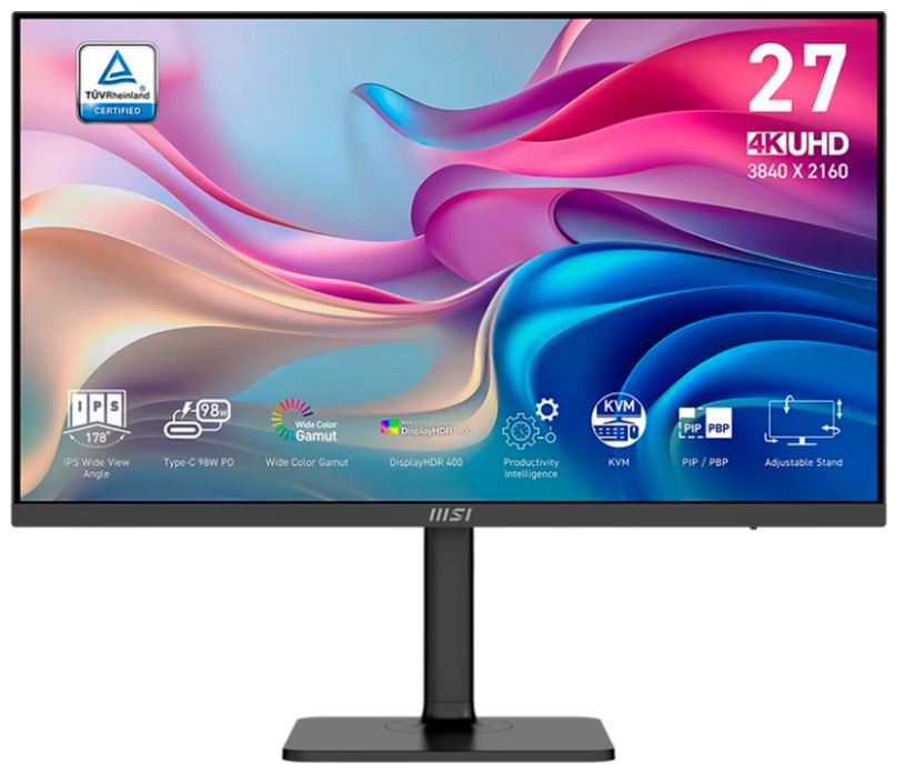 

Монитор 27" MSI Modern MD272UPHG 9S6-3PB19H-404 3840x2160, 16:9, IPS, 60Hz, 4 ms, 300 cd/m, 178°/178°, 1000:1, HDMI+HDMI+DP+Type C, Spk, Pivot, Black, Modern MD272UPHG