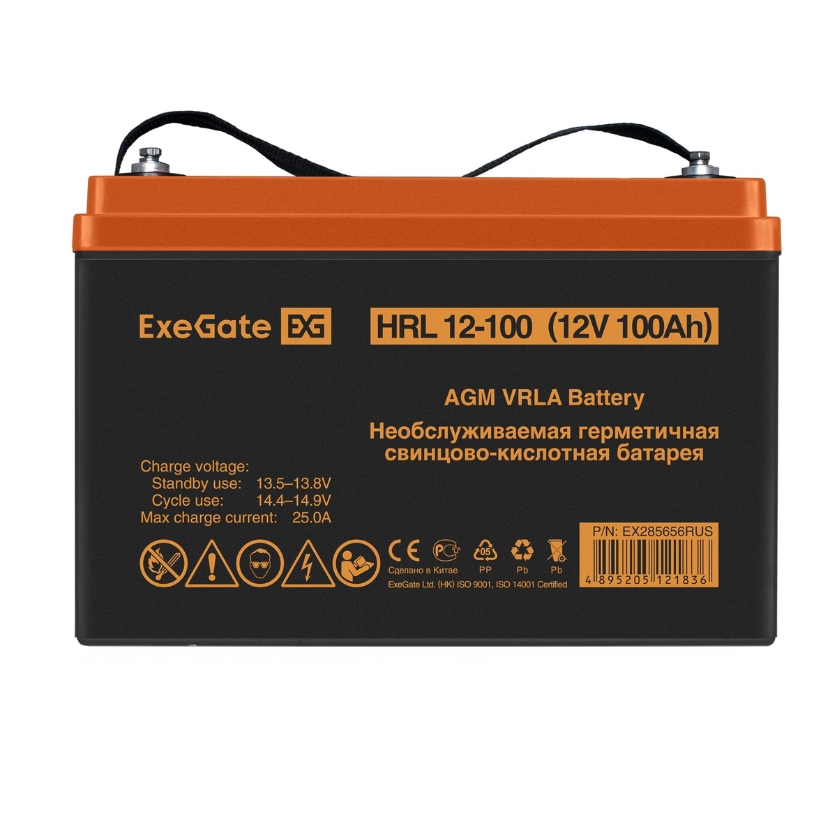 

Батарея аккумуляторная Exegate HRL 12-100 EX285656RUS (12V 100Ah, под болт М6), HRL 12-100
