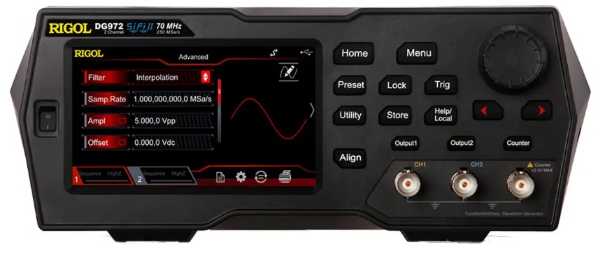 

Генератор сигналов Rigol DG972 70MHz 2 channel,250MSa/s sample rates,16bit resolution,16Mpt memory depth,7digits/s counter, DG972