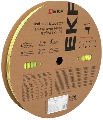 

Термоусаживаемая трубка EKF tut-2-yg ТУТ нг 2/1 жел-зел рулон, tut-2-yg