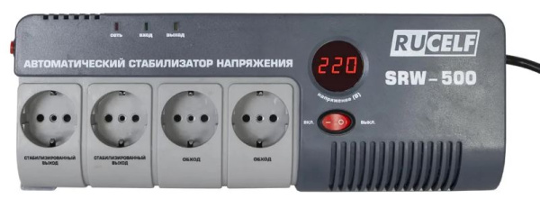 Изображение товара Стабилизатор RUCELF SRW-500-D с диапазоном 180-260 В и выходом 220 В