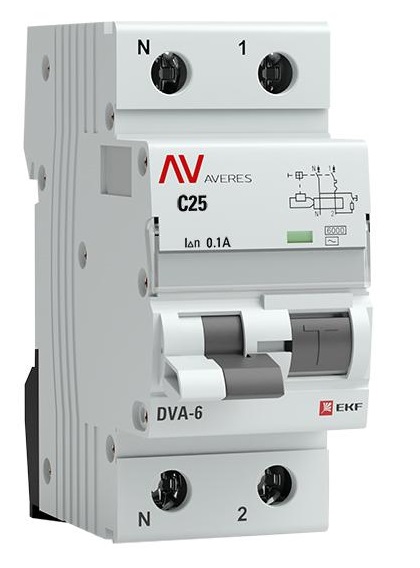 

Автомат дифференциальный EKF rcbo6-1pn-25C-100-ac-av DVA-6 1P+N 25А (C) 100мА (AC) 6кА AVERES, rcbo6-1pn-25C-100-ac-av