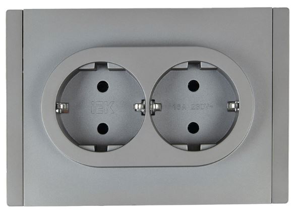 

Розетка двухместная с заземлением IEK FP-R21-16-1-K46 FORTE&PIANO без защитных шторок б/к 16А FP524 сталь, FP-R21-16-1-K46