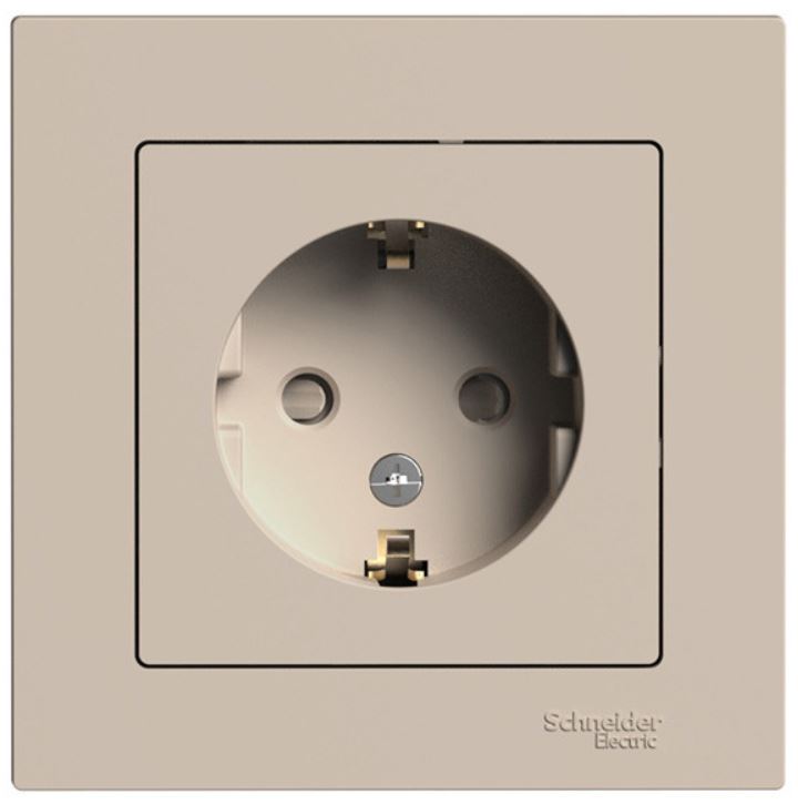 

Розетка с заземлением Systeme Electric ATN001244 AtlasDesign со шторками, 16А, в сборе, Песочный, ATN001244