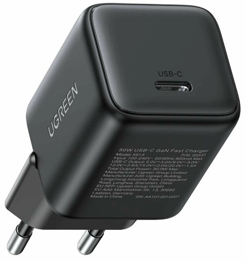 

Зарядное устройство сетевое UGREEN X513 65007_ 30W USB-C GaN Fast Charger EU. цвет: черный, X513