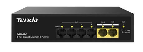 

Коммутатор неуправляемый Tenda SG106PC PoE, 6 портов, 6x1 Гбит/с, PoE 4х до 30 Вт, 2хUplink, настольный, SG106PC