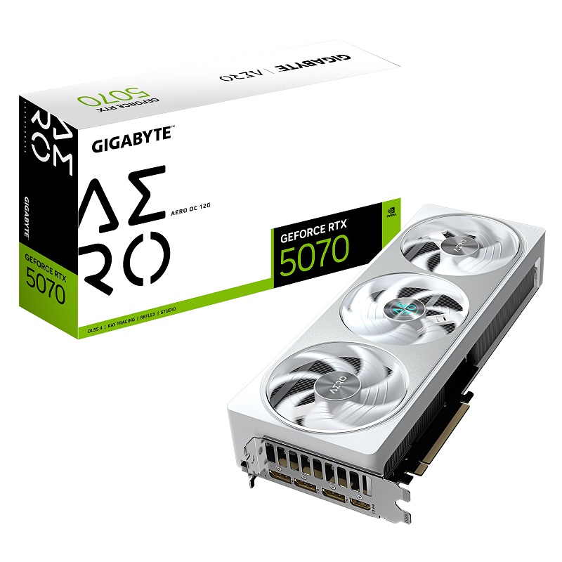 

Видеокарта PCI-E GIGABYTE GeForce RTX 5070 AERO OC (GV-N5070AERO OC-12GD) 12GB GDDR7 192bit 4nm 2625/28000MHz HDMI 3*DP, GeForce RTX 5070 AERO OC (GV-N5070AERO OC-12GD)