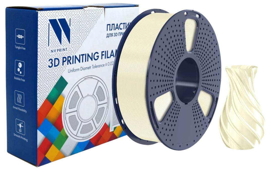 Пластик NVP NV-3D-TPU-SILK-CREAM-WHITE для 3D печати диаметр 1.75мм длина 330 метров масса 1 кг