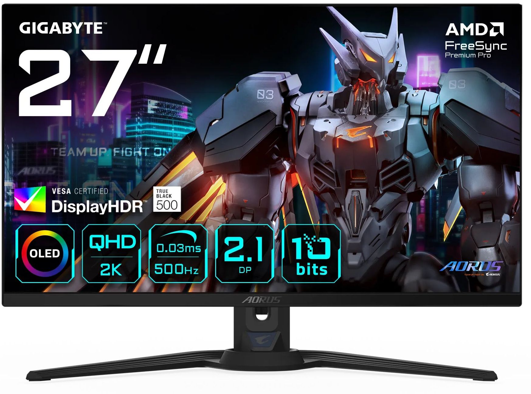 

Монитор 27" GIGABYTE Aorus FO27Q5P 2560x1440 LED, 16:9, QD OLED, 300cd, 178гр/178гр, DP, HDMI, USB, 500Hz, HAS, Pivot, black, Aorus FO27Q5P