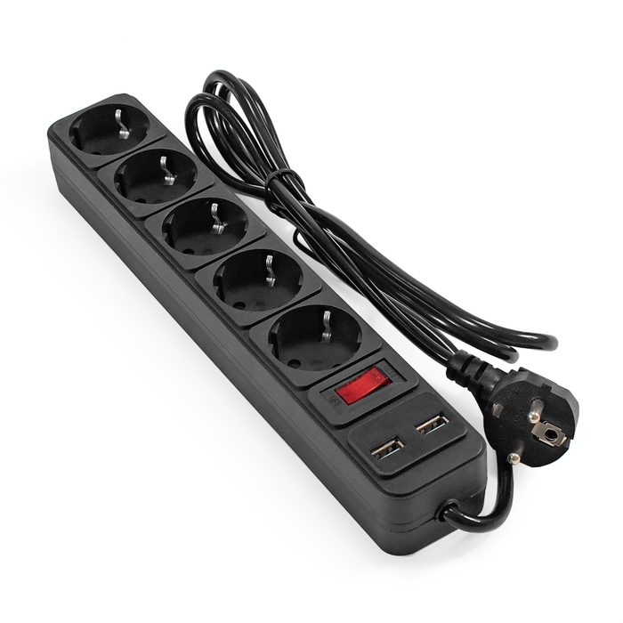 

Сетевой фильтр удлинитель Exegate SP-5-USB-1.8B EX295490RUS с USB зарядкой (5 евророзеток с заземлением, 2 USB-A 2A, 1.8м, защита от перегрузки, выклю, SP-5-USB-1.8B