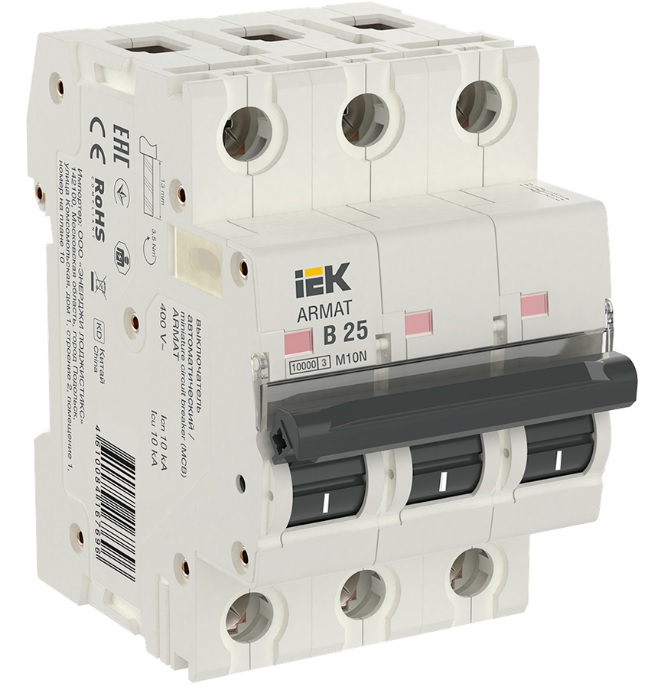 

Автоматический выключатель IEK AR-M10N-3-B025 ARMAT M10N 3P B 25А, AR-M10N-3-B025