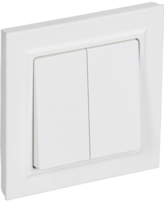 

Выключатель двухклавишный с подсветкой IEK BR-V20-2-10-K91 BRITE для отелей 10А ВС10-2-9-БрАБ арктический белый, BR-V20-2-10-K91