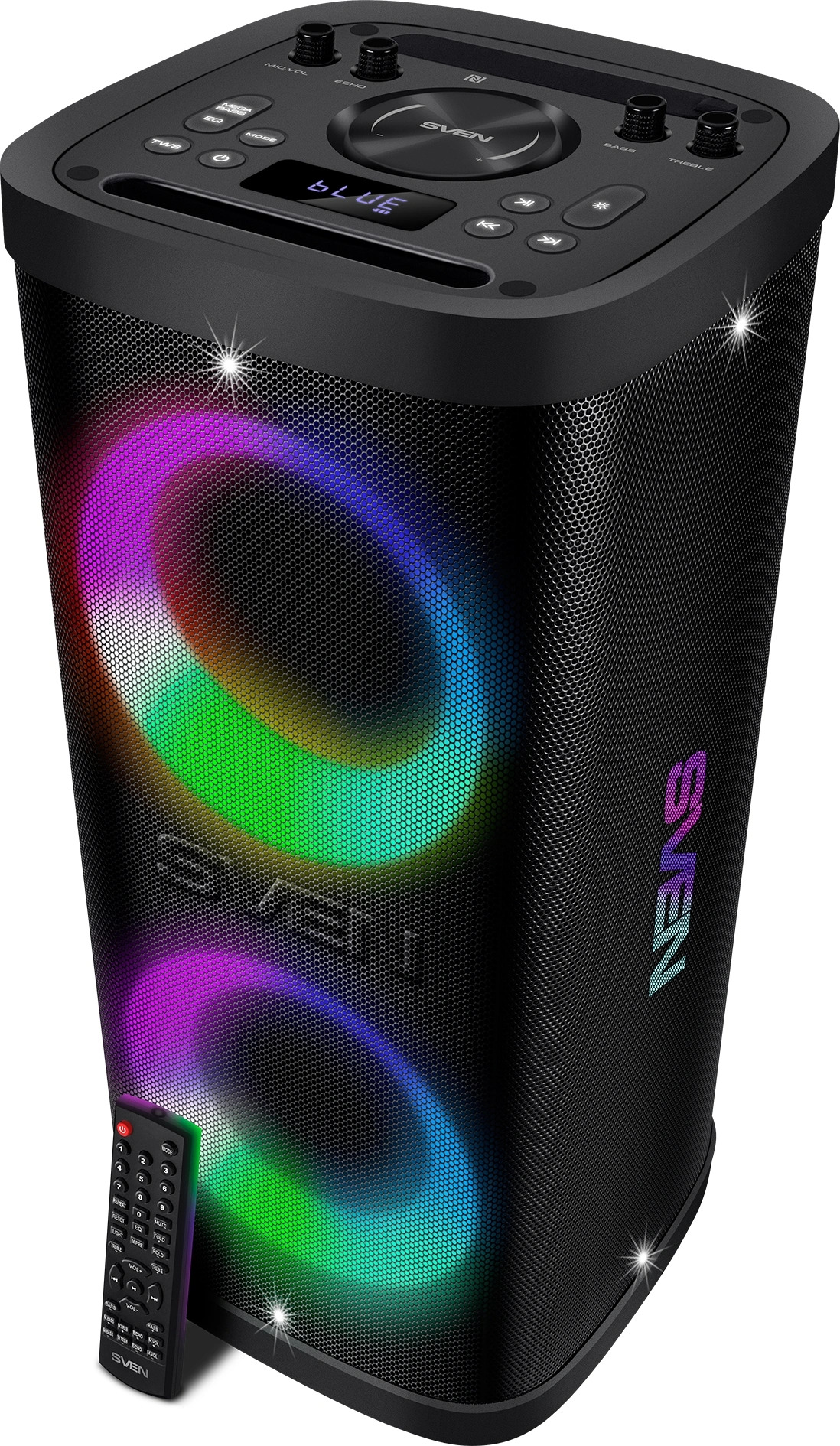 

Колонка портативная Sven PS-930 SV-022402 черная (150 Вт, TWS, Bluetooth, FM, USB, microSD, LED-дисплей, 7200мА*ч), PS-930