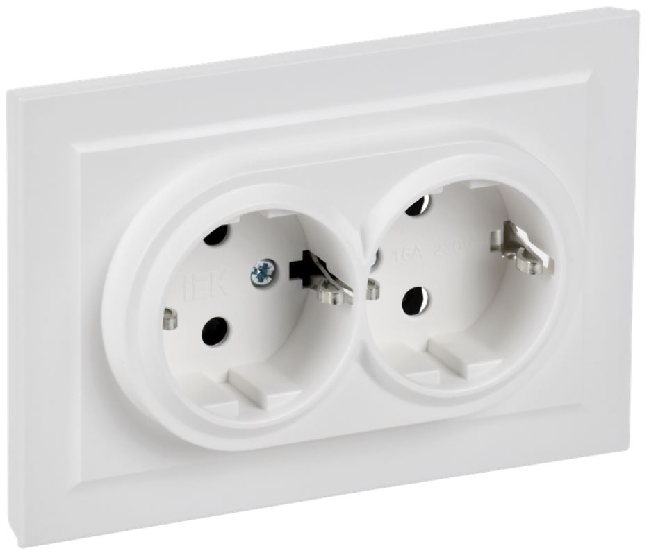 

Розетка двухместная с заземлением IEK BR-R21-16-K91-F BRITE без защитных шторок 16А в сборе РС12-3-БрАБ арктический белый, BR-R21-16-K91-F