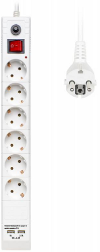 

Сетевой фильтр Buro BU-SP1.8_USB_2A-W 6 розеток, 1,8 метра, USB, 2А, белый, BU-SP1.8_USB_2A-W