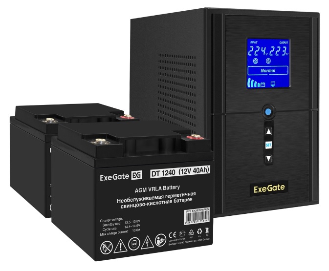 

Комплект Exegate SineTower SZ-1000.LCD.AVR.2SH.1C13.USB EX296793RUS ИБП EX295987RUS + батарея 40Aч EX282976RUS 2шт (инвертор, синус, для котла) 1000VA, SineTower SZ-1000.LCD.AVR.2SH.1C13.USB