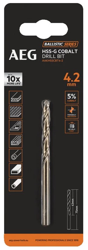 

Сверло AEG AAKHSSCBT4-2 4932479329 с кобальтом 1шт.4.2х75mm, AAKHSSCBT4-2