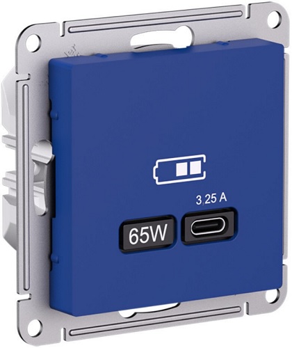 

Розетка USB Systeme Electric ATN001127 AtlasDesign тип-C 65Вт высокоскор.заряд. QC,PD, механизм, Аквамарин, ATN001127