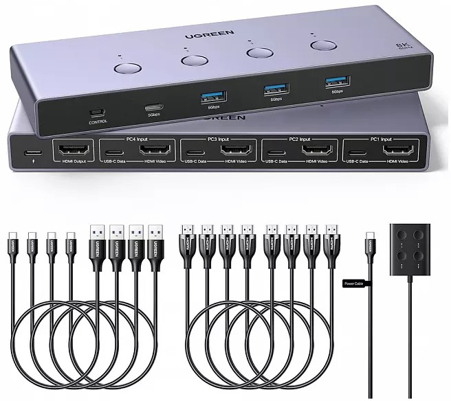 

Переключатель UGREEN AK701 55397_ 8K/60Hz HDMI KVM Switch 4-in-1 Out. Цвет: серый космос, AK701