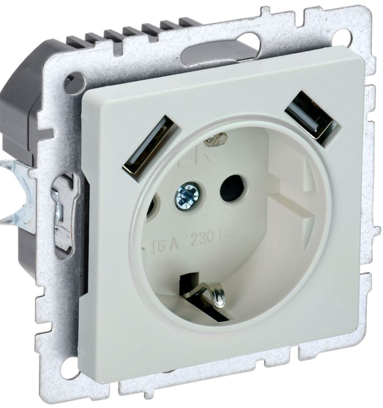 

Розетка с заземлением IEK BR-R14-16-U21-D21-K36 BRITE с защитными шторками 16А с USB A+A 2,1А РЮш10-1-БрЖ Жемчужный, BR-R14-16-U21-D21-K36