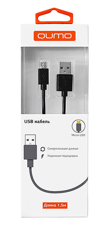Кабель интерфейсный USB 2.0 Qumo AM-Micro B круглый, PVC, 1.5м, черный, коробка с окном 20513