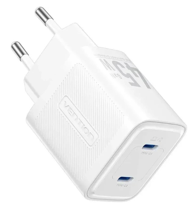 

Зарядное устройство сетевое Vention FEFW0-EU на 2 порт USB С+C GaN 45W Белый, FEFW0-EU