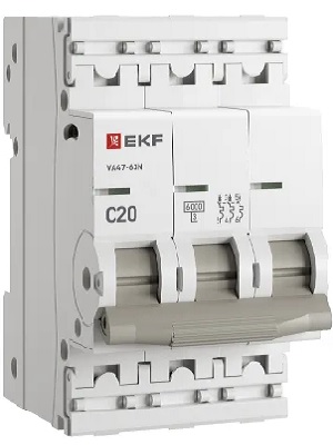 

Автоматический выключатель EKF M636320C 3P 20А (C) 6кА ВА 47-63N PROxima, M636320C