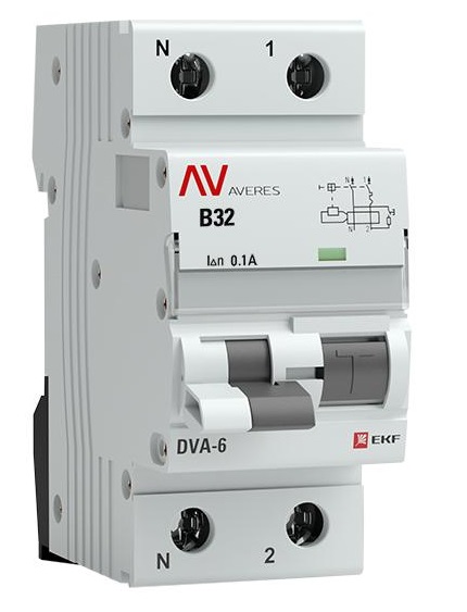 

Автомат дифференциальный EKF rcbo6-1pn-32B-100-ac-av DVA-6 1P+N 32А (B) 100мА (AC) 6кА AVERES, rcbo6-1pn-32B-100-ac-av