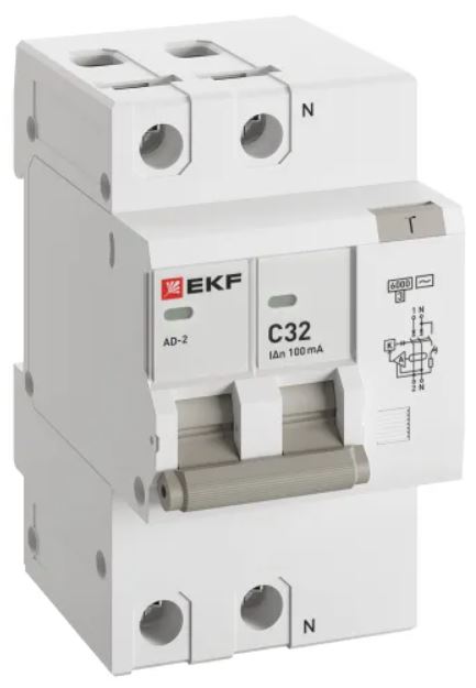 

Автомат дифференциальный EKF DA2-6-32-100-pro АД-2 2Р 32А характеристика C 100мА тип АС электронный 6кА PROXIMA, DA2-6-32-100-pro