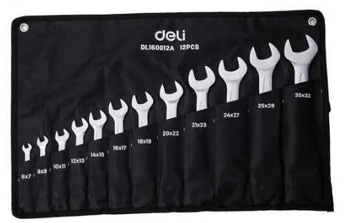 

Набор ключей Deli DL160012A двусторонних гаечных ключей 12 шт размеры 6x7, 8x9, 10x11, 12x13, 14x15, 16x17, 18x19, 20x22, 21x23, 24x27, 25x28, 30x32 м, DL160012A