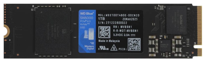 

Накопитель SSD M.2 2280 Western Digital Blue SN5100 WDS100T5B0E 1TB, 5150/4900MB/s, TBW 600, Blue SN5100