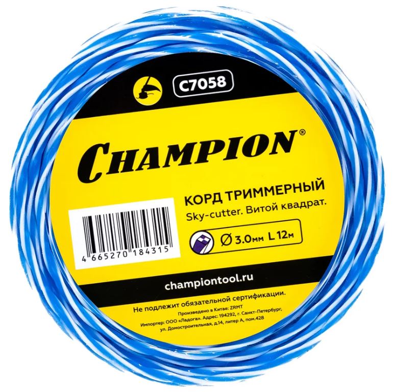 

Корд CHAMPION C7058 триммерный Sky-cutter 3,0мм*12м (витой квадрат), C7058