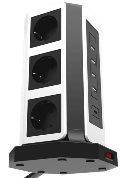 Изображение товара Сетевой фильтр AGNI TP-VD5U9E-C-3m черно-белый с 9 розетками и USB портами