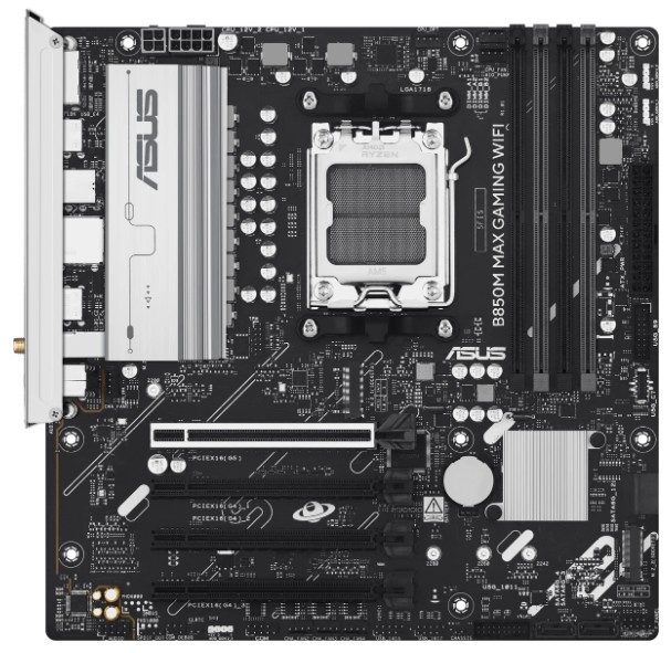 

Материнская плата mATX ASUS B850M MAX GAMING WIFI 90MB1LL0-M0EAY0 (AM5, AMD B850, 4*DDR5, 4*PCIe, 3*M.2, 4*SATA, WiFi, BT, 4*USB 3,2, 5*USB 2.0), B850M MAX GAMING WIFI