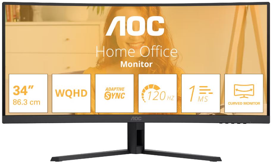 

Монитор 34" AOC CU34B3E 3440x1440, LED, 21:9, VA, 300кд/м, 3500:1, 4мс, 178/178, HDMI, DP, 120Hz, black, CU34B3E