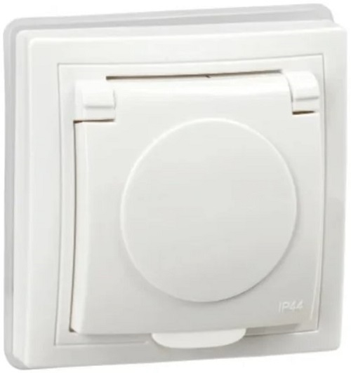 

Розетка с заземлением с крышкой IEK KV-R16-16-44-K01 KVARTA с защитными шторками 16А IP44 РСбш10-3-КБ-44 белый, KV-R16-16-44-K01