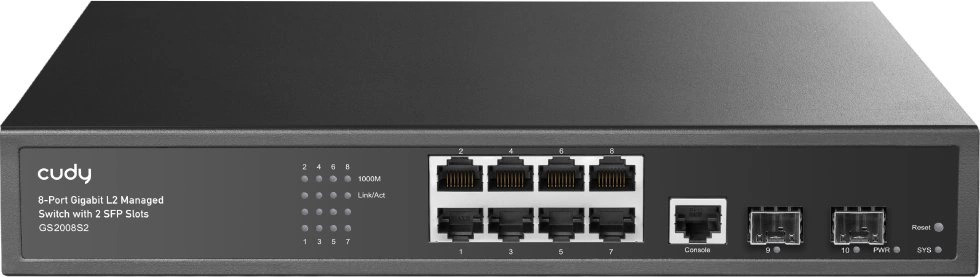 

Коммутатор управляемый Cudy GS2008S2 8-Port Layer 2 10/100/1000M , 8 Gigabit Ethernet ports + 2 Gigabit SFP ports + 1 management port, backplane bandw, GS2008S2