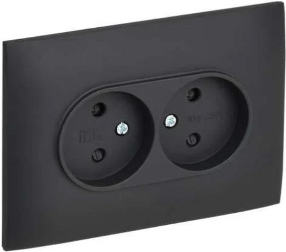 

Розетка двухместная без заземления в сборе IEK SK-R23-10-K53-F SKANDY с защитными шторками 10А SK-R09G графит, SK-R23-10-K53-F