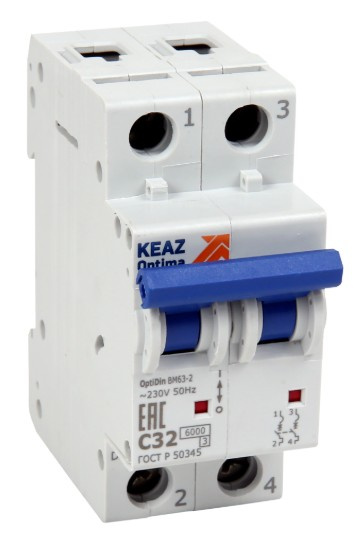 Изображение товара Модульный автоматический выключатель КЭАЗ 2полюса 3А 6кА