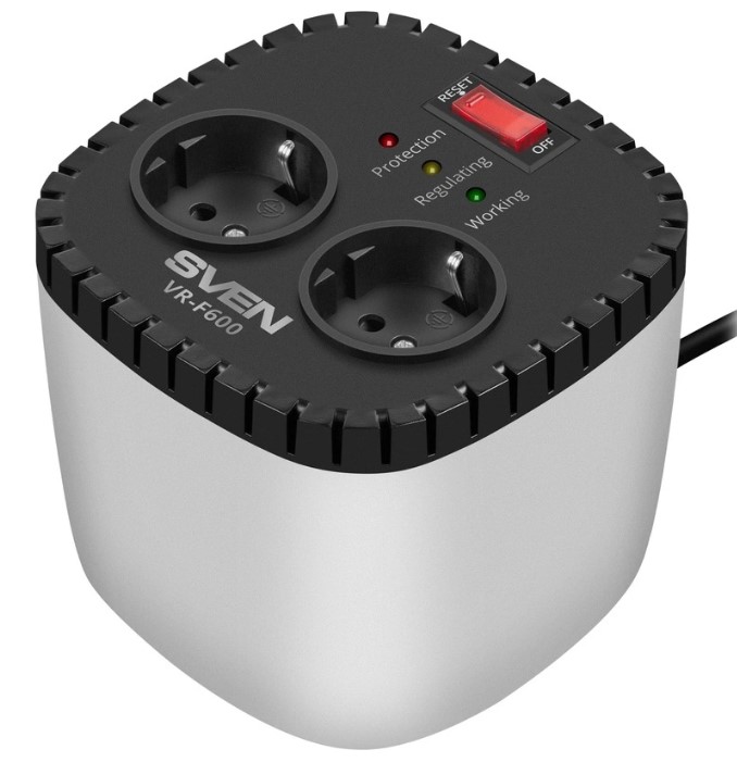 

Стабилизатор Sven VR-F600 SV-022570 (200Вт, Входное 170-285В, Вых 230+-10%, 2*CEE7/4 розеток), VR-F600