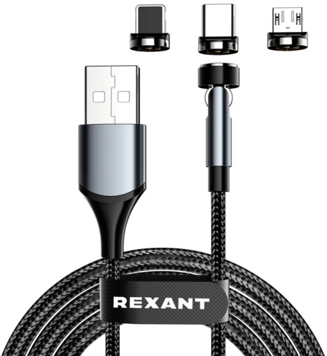 Изображение товара Универсальный кабель Rexant 3 в 1 с разъемами Lightning Micro USB и USB Type-C