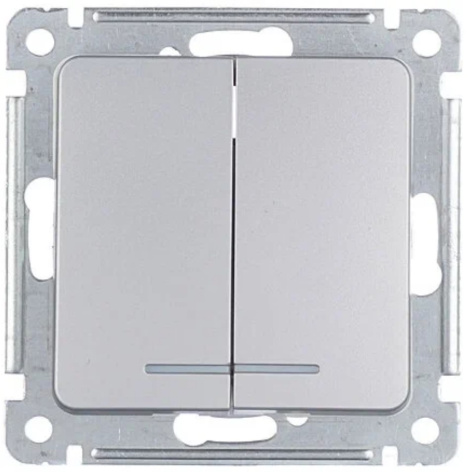 Изображение товара Двухклавишный выключатель HEGEL ВС10-452-06 с подсветкой серебристый