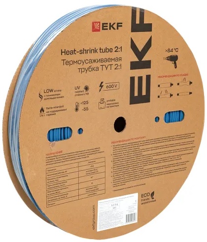 

Термоусаживаемая трубка EKF tut-2-g ТУТ нг 2/1 синяя рулон, tut-2-g