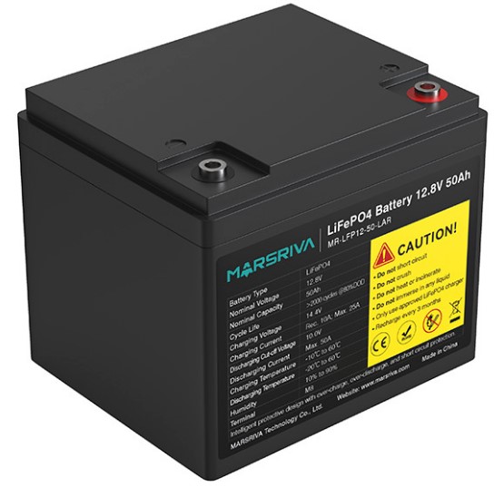 

Батарея Marsriva MR-LFP12-50-LAR LiFePO4, 12.8В/50Ач, Deya, Класс A, 2000 циклов, MR-LFP12-50-LAR