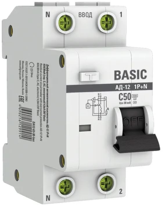 

Автомат дифференциальный EKF DA12-50-30-bas АД-12 1P+N 50А характеристика C 30мА тип АС электронный 4,5кА BASIC, DA12-50-30-bas