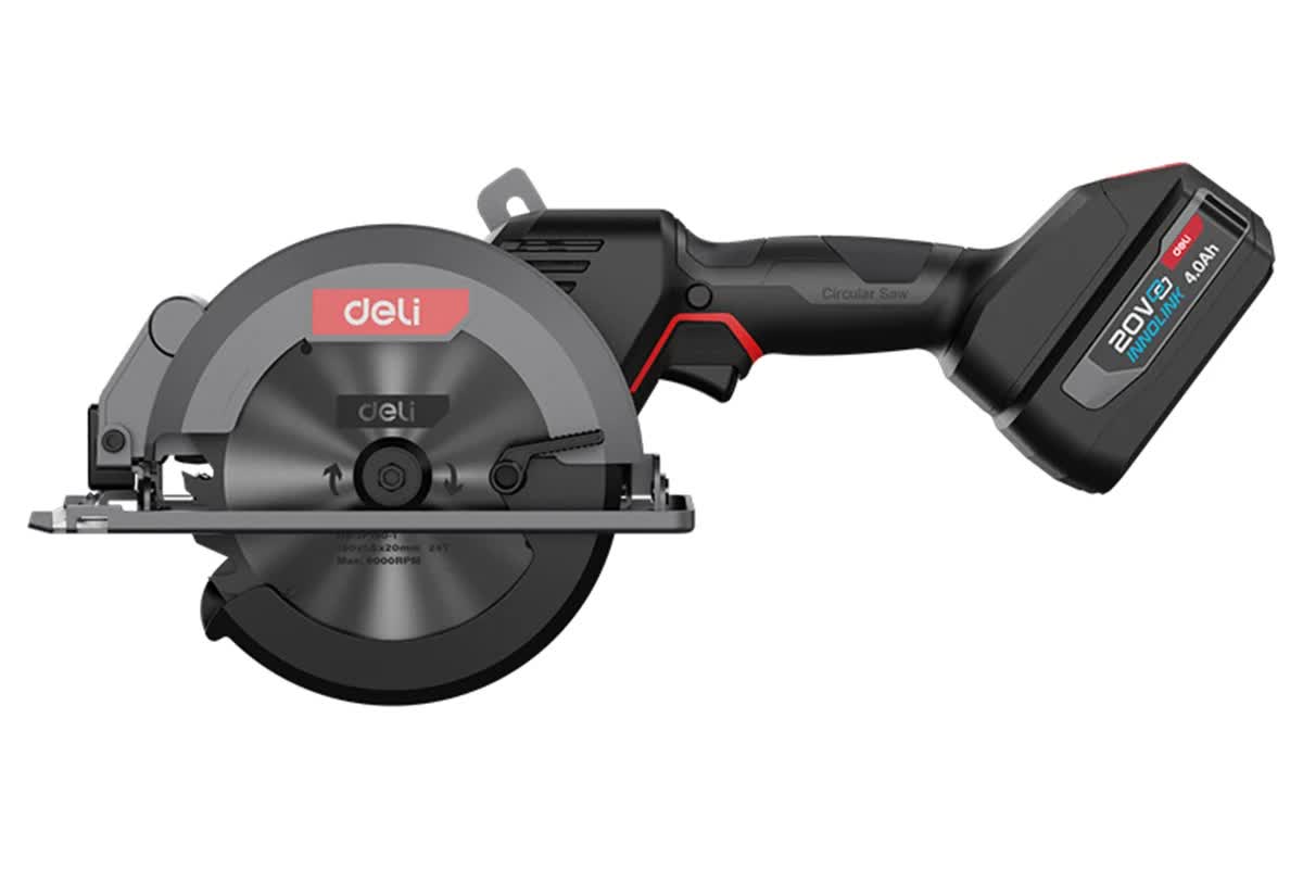 

Пила циркулярная Deli DE-YJ20-1D4 аккумуляторная 2 АКБ*4Ач + ЗУ, 20V, 6900об/мин, диаметр диска 150мм, диск в комплекте, сумка), DE-YJ20-1D4