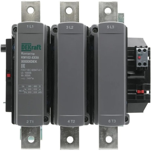 

Контактор DEKraft 21974DEK 630А 380В_АС АС3_ АС4 1НО+1НЗ КМ-102, 21974DEK