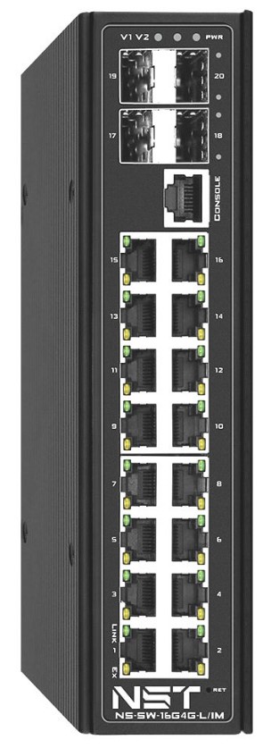 

Коммутатор управляемый NST NS-SW-16G4G-PL/IM промышленный L2+ HiPoE Gigabit Ethernet на 16 GE RJ45 PoE + 4 GE SFP порта. Порты Ethernet: 16x10/100/100, NS-SW-16G4G-PL/IM