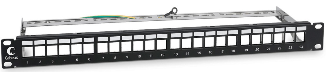 

Патч-панель Cabeus PLB-24-SH модульная 19", 24 порта, 1U, для экран./неэкран модулей, с задним кабельным организатором (без модулей), PLB-24-SH