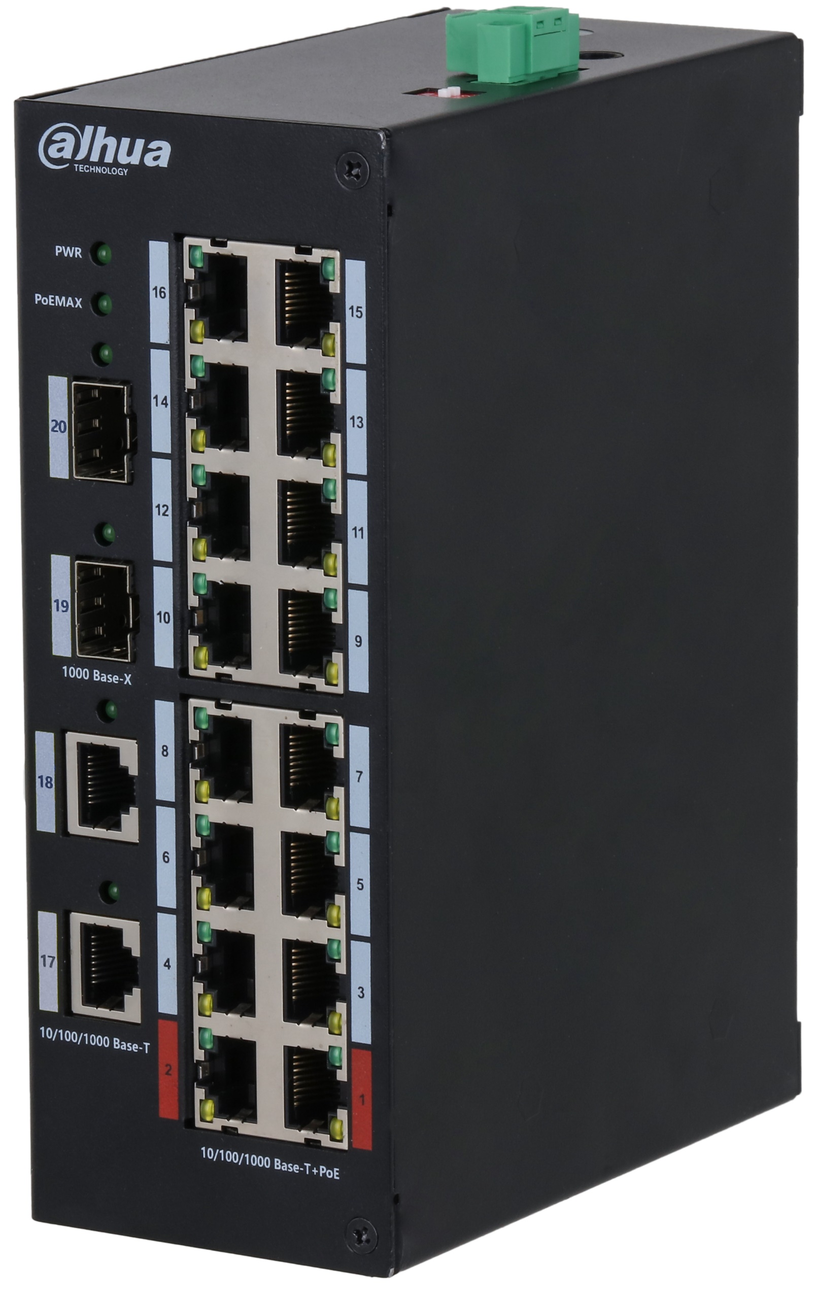 

Коммутатор Dahua DH-HS3220-16GT-190 20-портовый гигабитный неуправляемый с PoE, промышленное исполнение, DH-HS3220-16GT-190